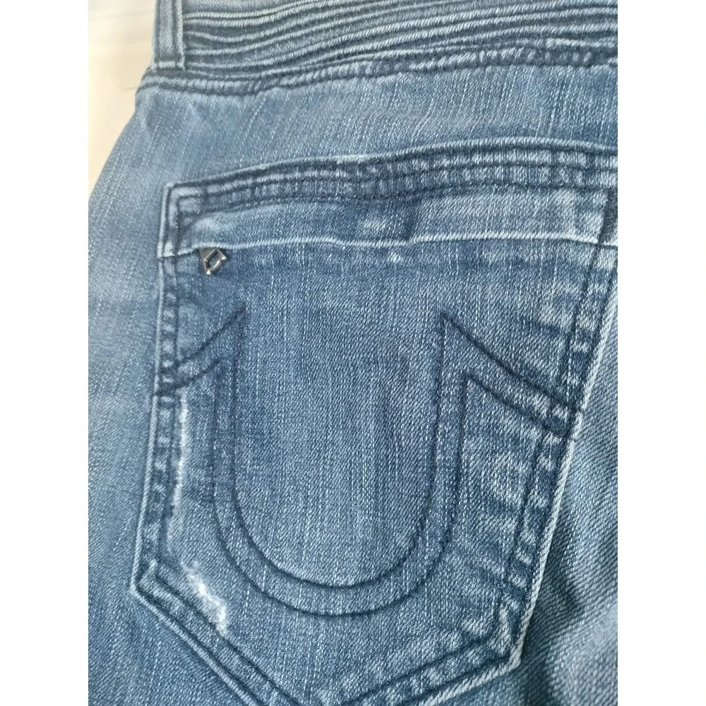 True Religion Geno Mens Denim Shorts Size 32 Distressed Moto Ribbed Slim Relaxed